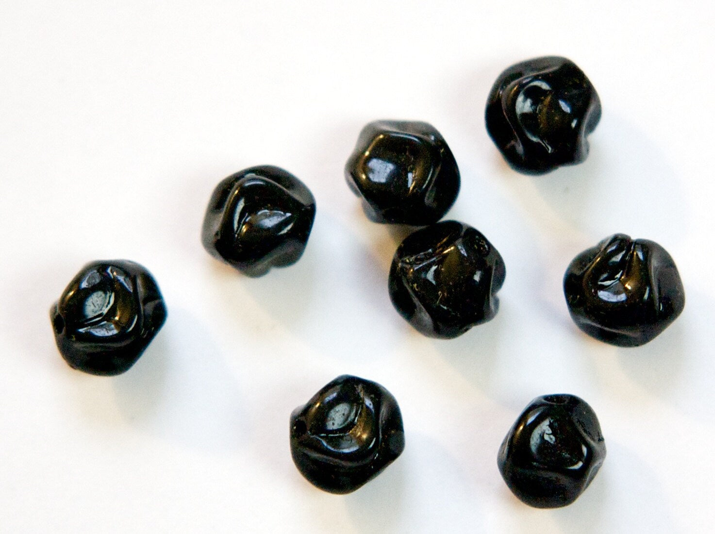 Vintage Black Baroque Pinched German Glass Beads (10) grm010G