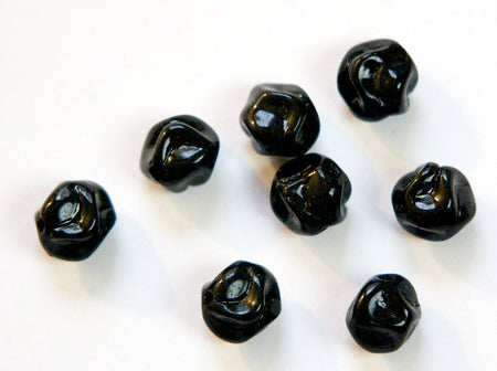 Vintage Black Baroque Pinched German Glass Beads (10) grm010G