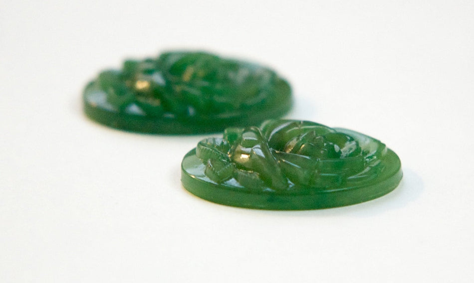Etched Jade Green Flower Acrylic Cabochon 25X18mm cab134B
