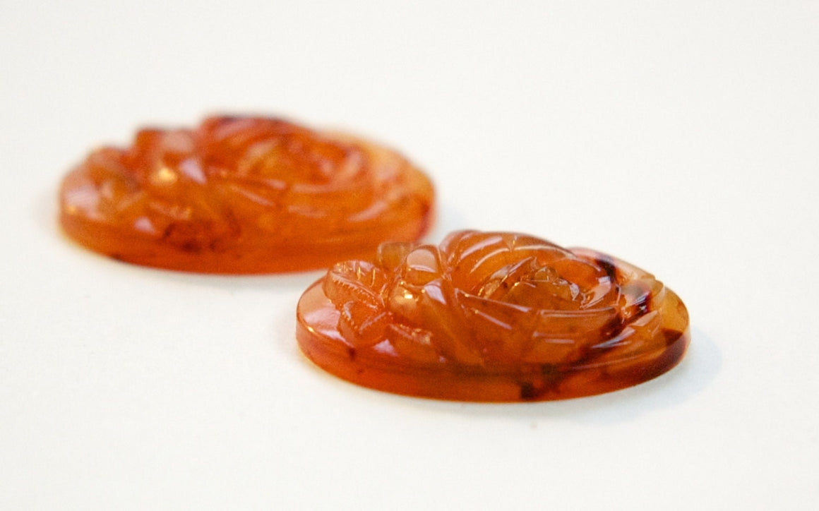 Etched Tortoise Brown Flower Acrylic Cabochon 25X18mm cab134D