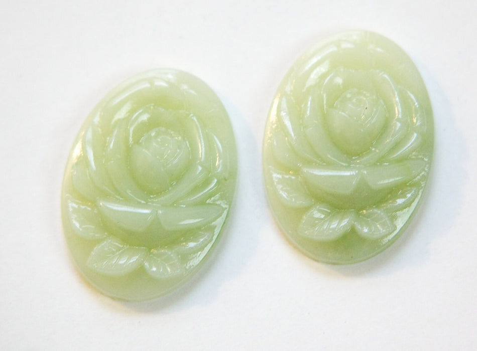 Etched Light Green Flower Acrylic Cabochon 25X18mm cab134E