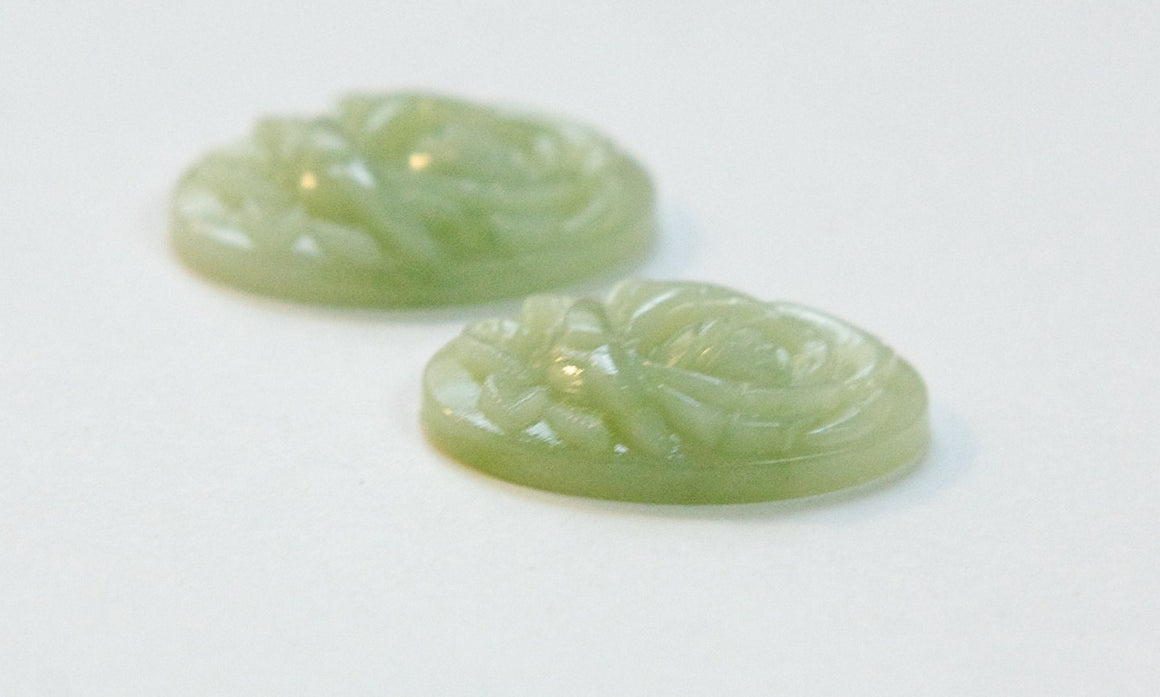 Etched Light Green Flower Acrylic Cabochon 25X18mm cab134E