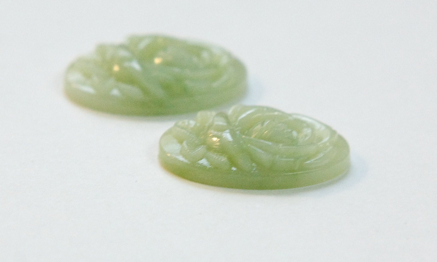 Etched Light Green Flower Acrylic Cabochon 25X18mm cab134E