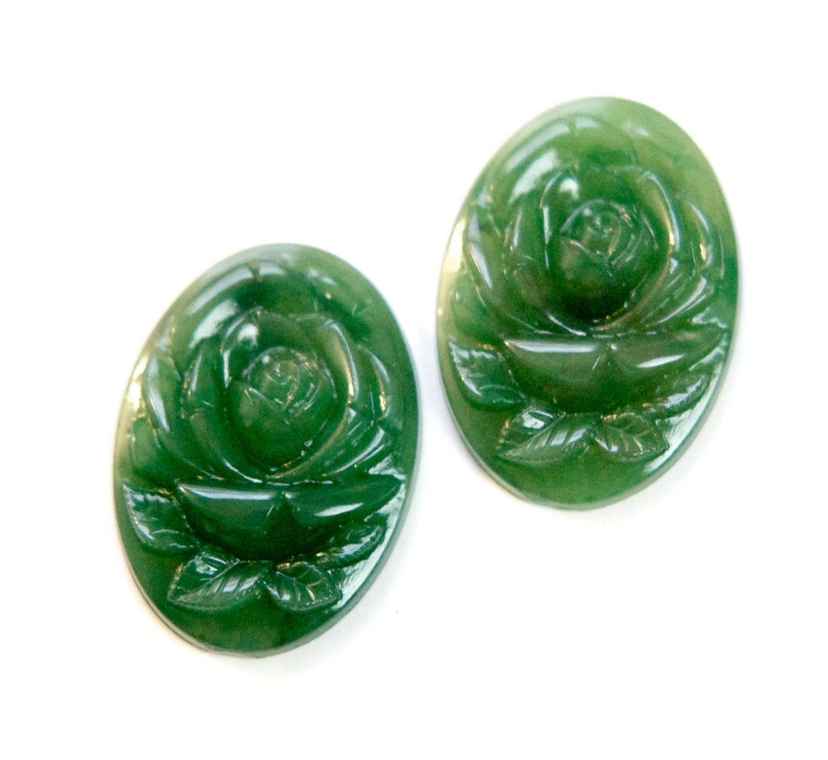 Etched Jade Green Flower Acrylic Cabochon 25X18mm cab134B