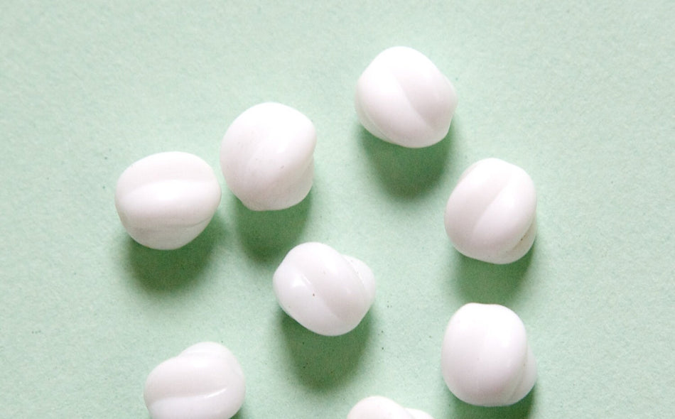 Vintage Opaque White German Glass Melon Beads grm012C