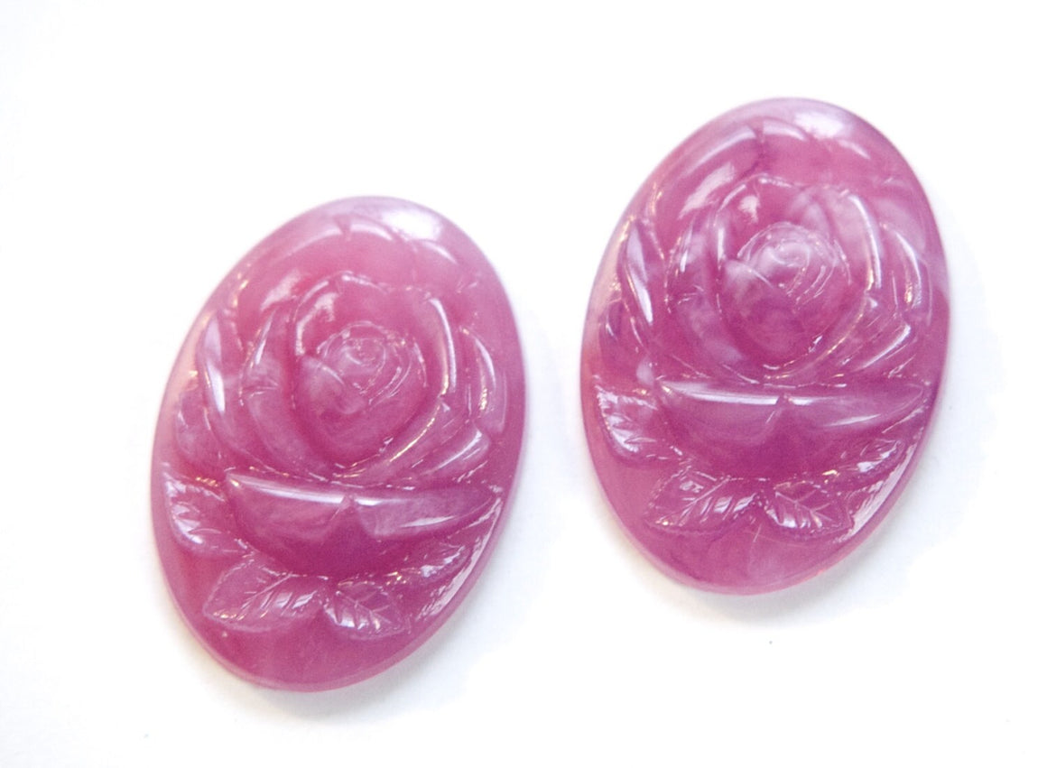 Etched Purple Flower Acrylic Cabochon 25X18mm cab134C