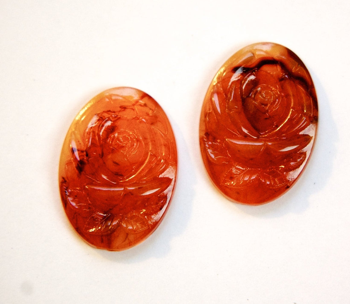 Etched Tortoise Brown Flower Acrylic Cabochon 25X18mm cab134D