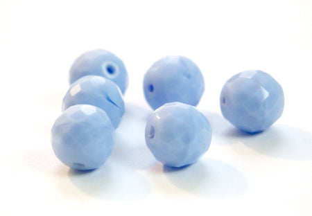 Vintage Periwinkle Blue Faceted Glass Beads Germany 14mm grm035E