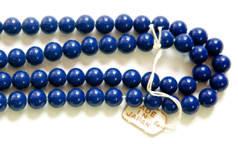 Vintage Navy Blue Glass Beads Japan 6mm (10)  jpn001D