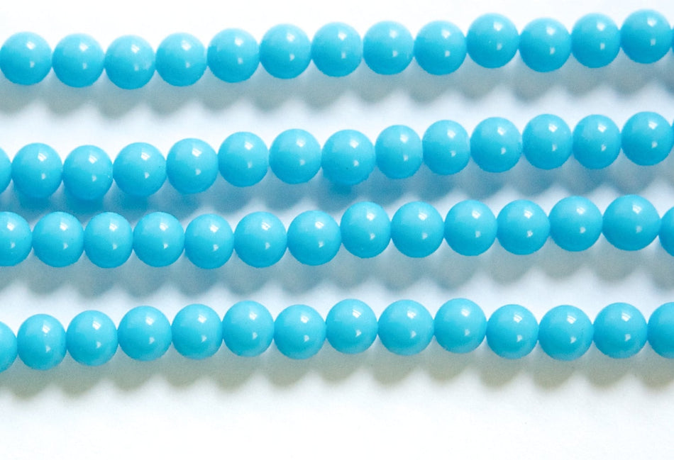 Vintage Blue Turquoise Glass Beads Japan 6mm (10) jpn001H