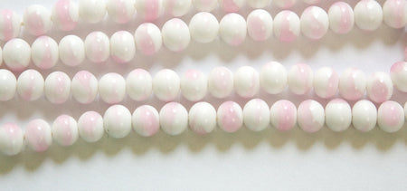Vintage White with Pink Swirl Glass Beads Japan 6mm (10) jpn001K