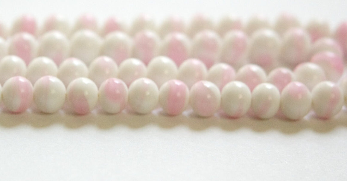 Vintage White with Pink Swirl Glass Beads Japan 6mm (10) jpn001K