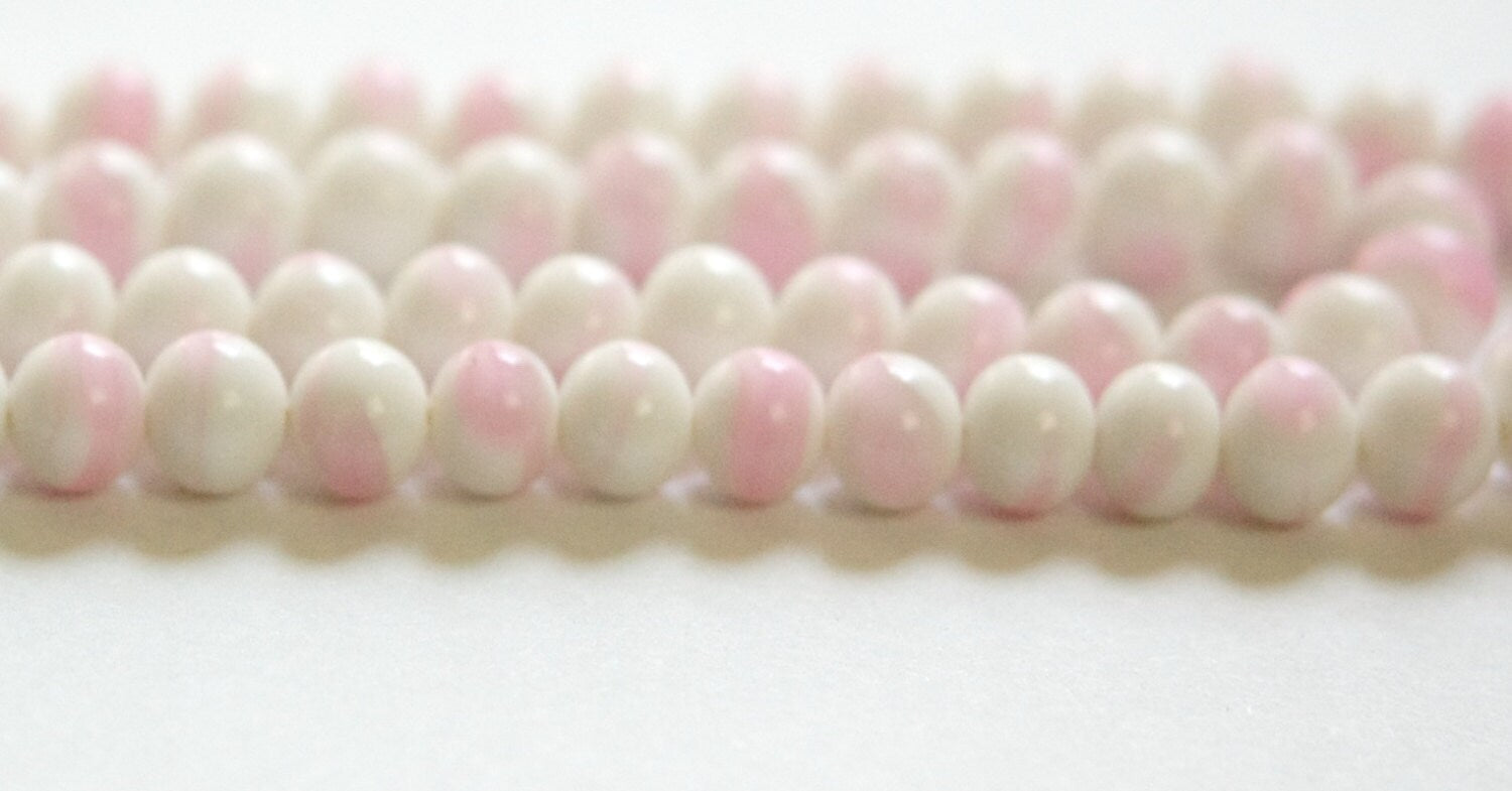 Vintage White with Pink Swirl Glass Beads Japan 6mm (10) jpn001K