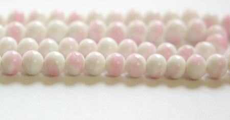 Vintage White with Pink Swirl Glass Beads Japan 6mm (10) jpn001K