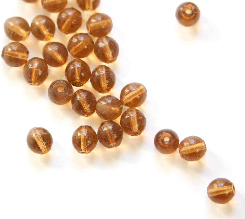Vintage Translucent Topaz Brown German Glass Beads 7mm grm045H