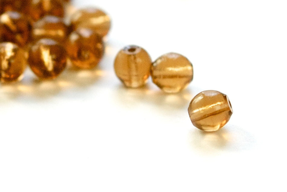 Vintage Translucent Topaz Brown German Glass Beads 7mm grm045H