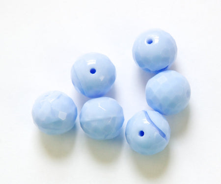 Vintage Periwinkle Blue Faceted Glass Beads Germany 14mm grm035E