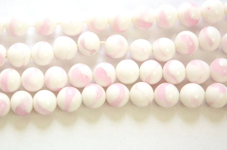 Vintage White with Pink Swirl Glass Beads Japan 8mm (8) jpn003H