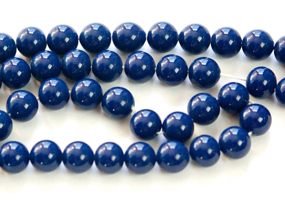 Vintage Opaque Navy Blue Glass Beads Japan 8mm (8) jpn003J