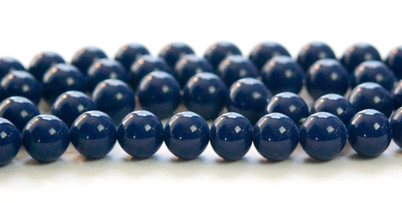 Vintage Opaque Navy Blue Glass Beads Japan 8mm (8) jpn003J