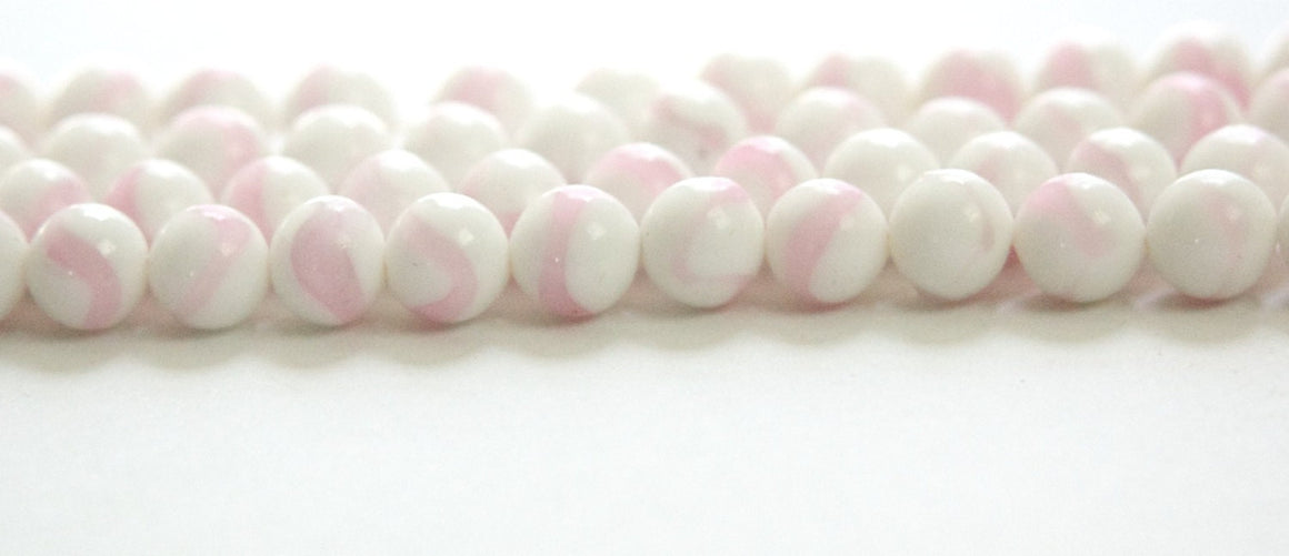 Vintage White with Pink Swirl Glass Beads Japan 8mm (8) jpn003H