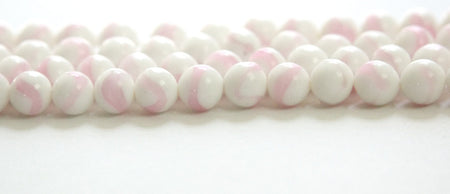 Vintage White with Pink Swirl Glass Beads Japan 8mm (8) jpn003H