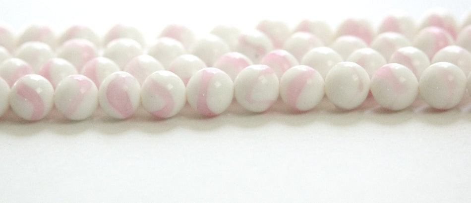 Vintage White with Pink Swirl Glass Beads Japan 8mm (8) jpn003H