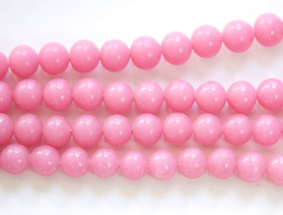 Vintage Opaque Pink Glass Beads Japan 8mm (8) jpn003L