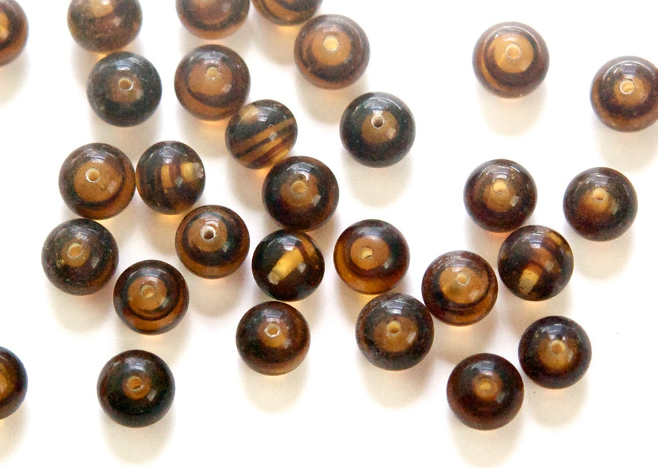 Vintage Tortoise Brown Glass Beads Japan 8mm (8) jpn003N
