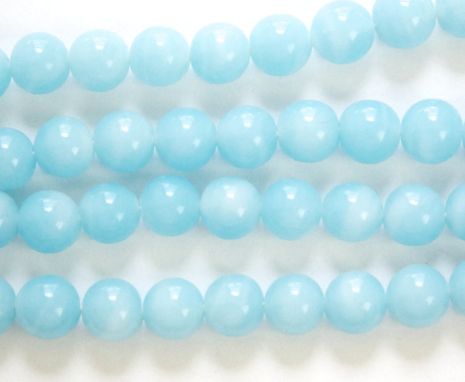 Vintage Light Blue to almost White Glass Beads Japan 8mm (8) jpn003P