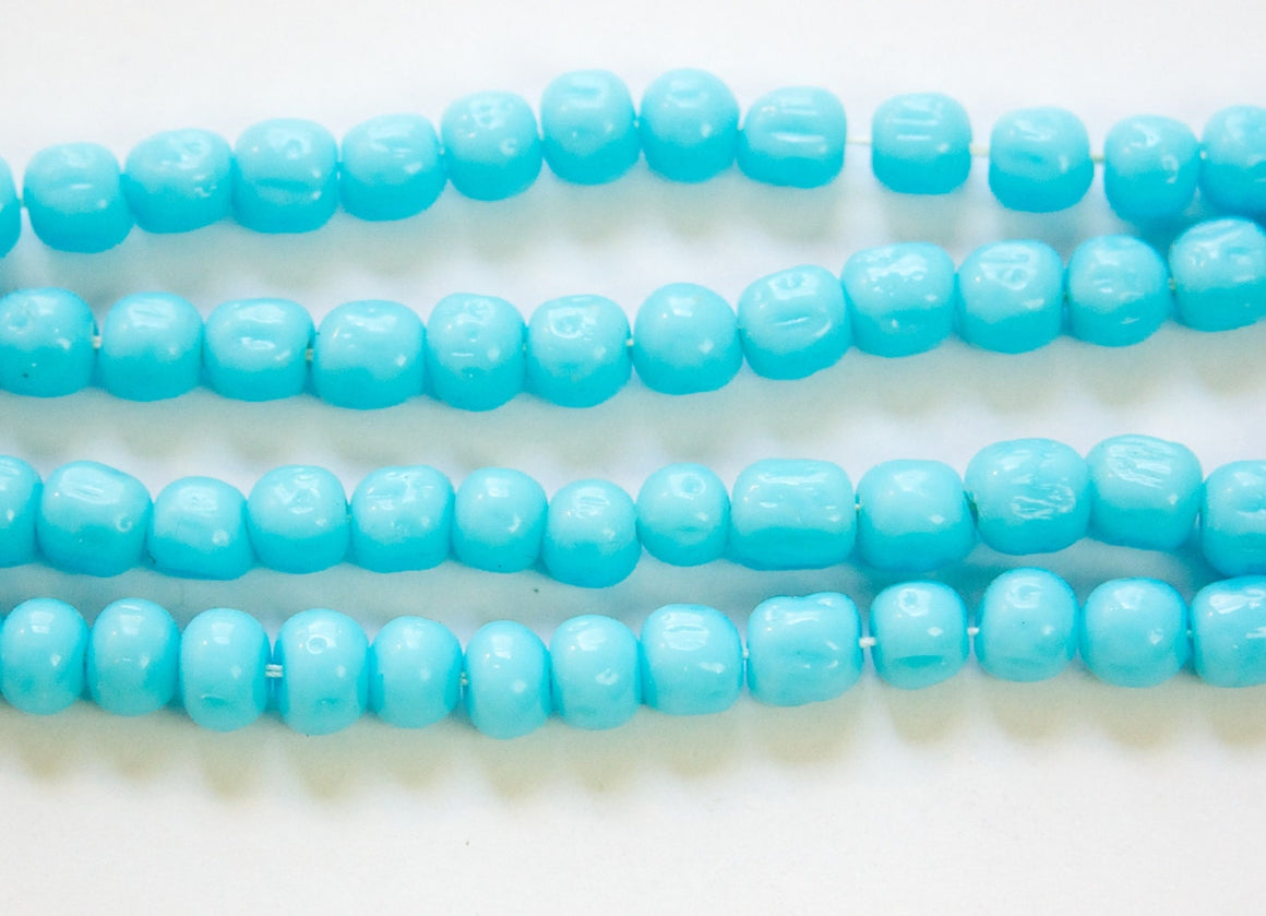Vintage Turquoise Blue Baroque Glass Beads Japan 8mm (8) jpn004C
