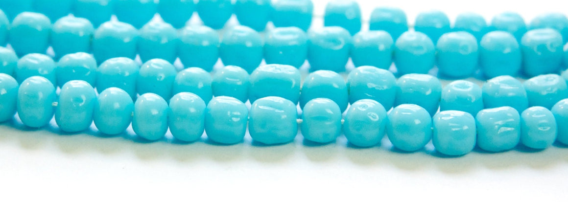 Vintage Turquoise Blue Baroque Glass Beads Japan 8mm (8) jpn004C