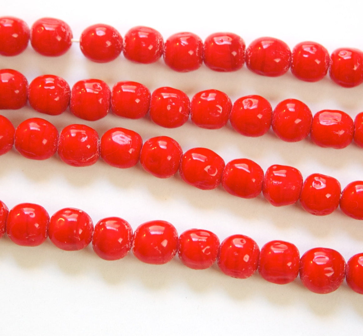 Vintage Red Baroque Glass Beads Japan 8mm (8) jpn004D