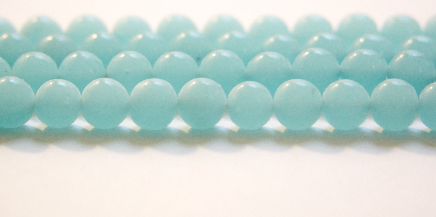 Vintage Calcedon Blue Glass Beads Japan 8- 9mm (6) jpn005A