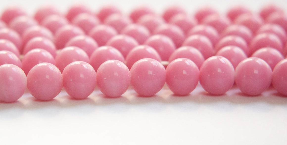 Vintage Opaque Pink Glass Beads Japan 8- 9mm (6) jpn005B