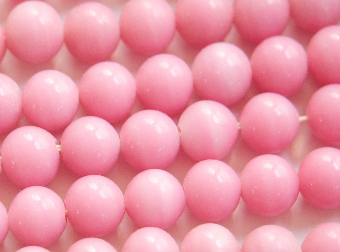 Vintage Opaque Pink Glass Beads Japan 8- 9mm (6) jpn005B