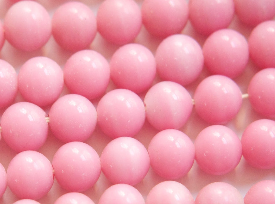 Vintage Opaque Pink Glass Beads Japan 8- 9mm (6) jpn005B