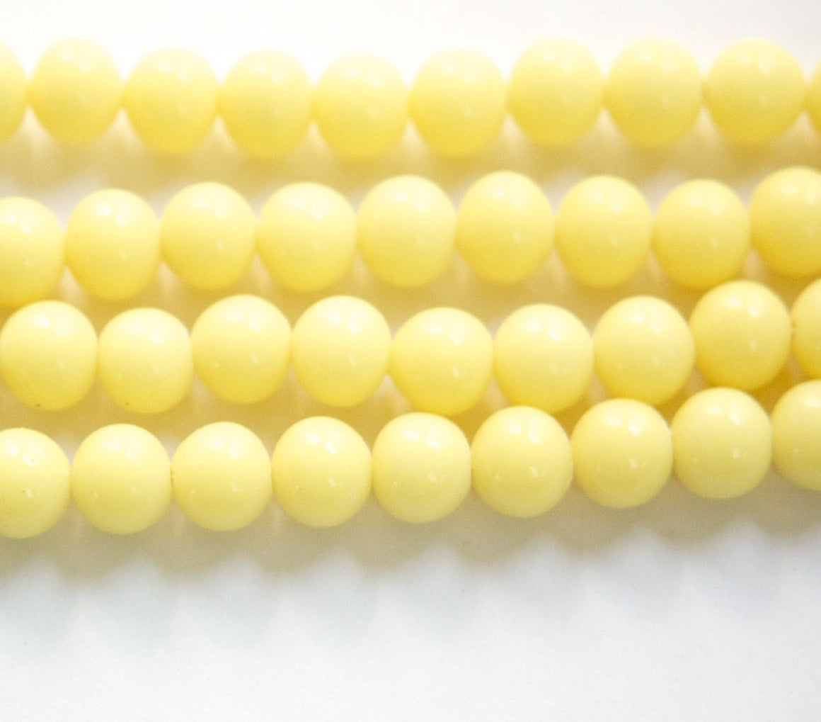 Vintage Opaque Soft Yellow Glass Beads Japan 8- 9mm (6) jpn005D