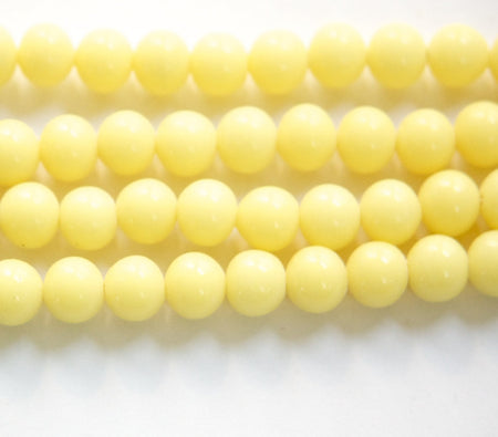 Vintage Opaque Soft Yellow Glass Beads Japan 8- 9mm (6) jpn005D