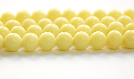 Vintage Opaque Soft Yellow Glass Beads Japan 8- 9mm (6) jpn005D