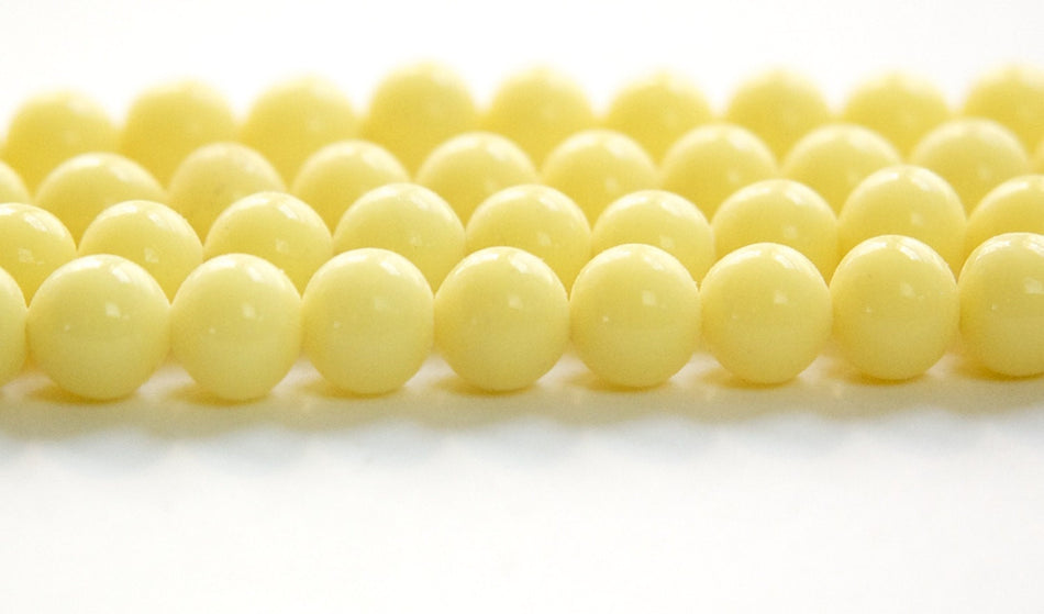 Vintage Opaque Soft Yellow Glass Beads Japan 8- 9mm (6) jpn005D