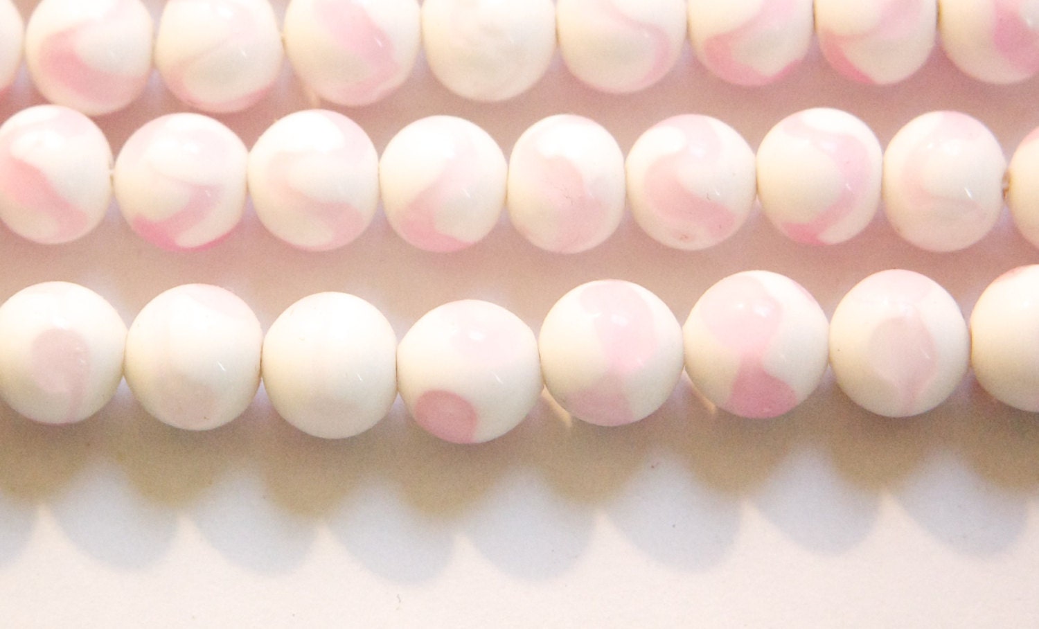 Vintage Opaque White with Pink Glass Beads Japan 8- 9mm (6) jpn005F