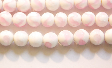Vintage Opaque White with Pink Glass Beads Japan 8- 9mm (6) jpn005F