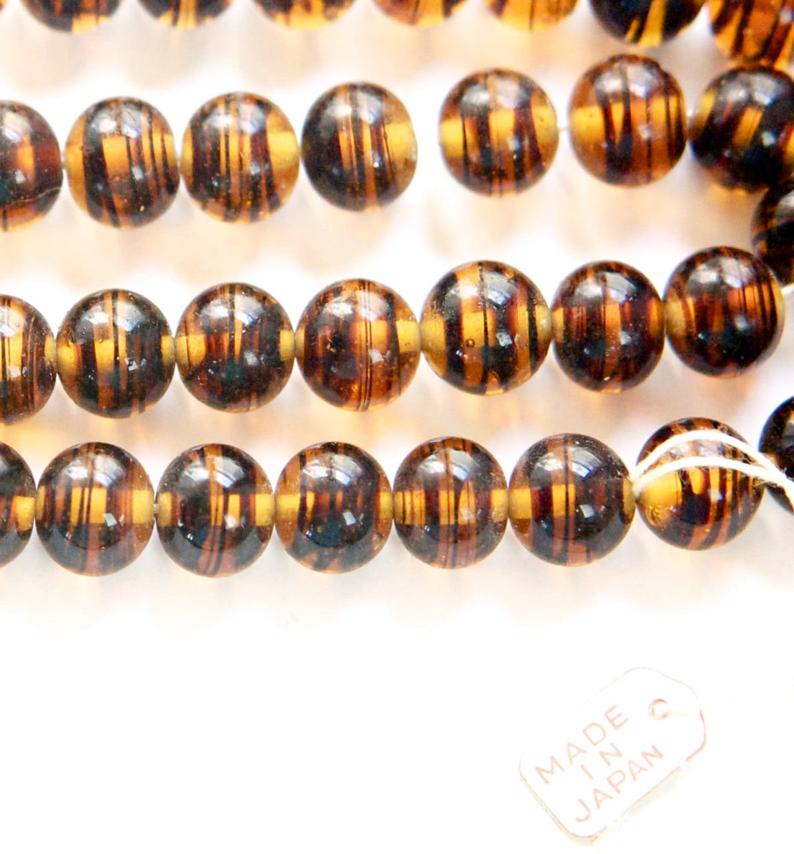Vintage Tortoise Stripe Glass Beads Japan 8- 9mm (6) jpn005G