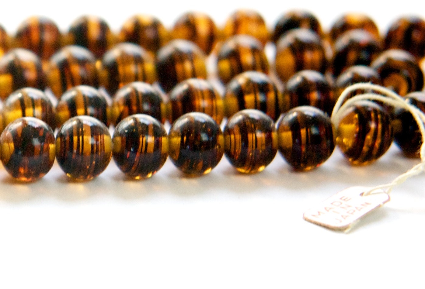 Vintage Tortoise Stripe Glass Beads Japan 8- 9mm (6) jpn005G