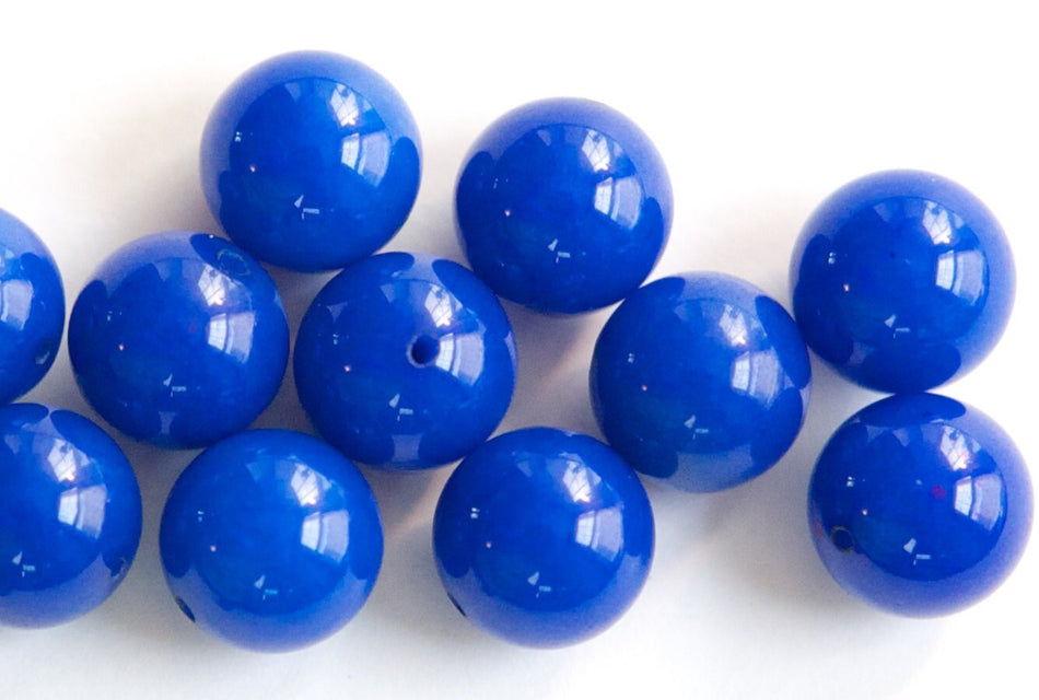 Vintage Opaque Royal Blue Glass Beads Japan 8- 9mm (6) jpn005E