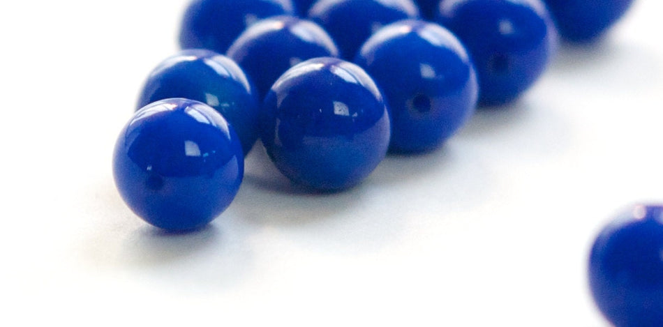 Vintage Opaque Royal Blue Glass Beads Japan 8- 9mm (6) jpn005E