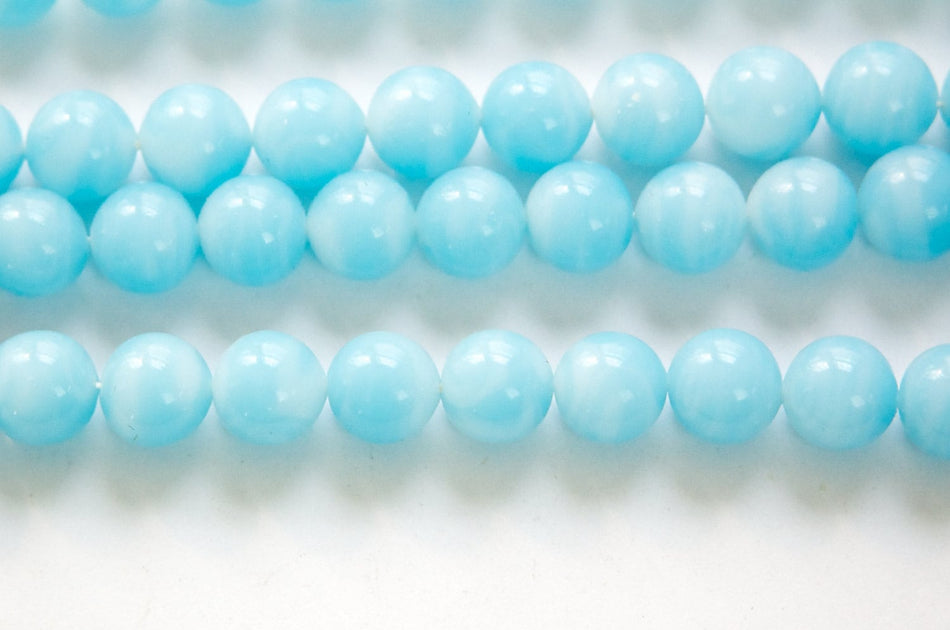 Vintage Light Blue Glass Beads Japan 8- 9mm (6) jpn005J