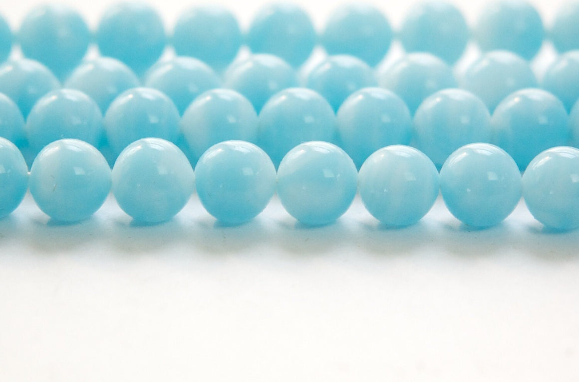 Vintage Light Blue Glass Beads Japan 8- 9mm (6) jpn005J
