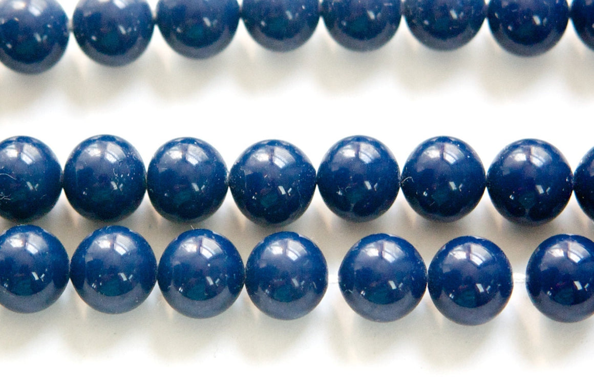 Vintage Navy Blue Glass Beads Japan 8- 9mm (6) jpn005L
